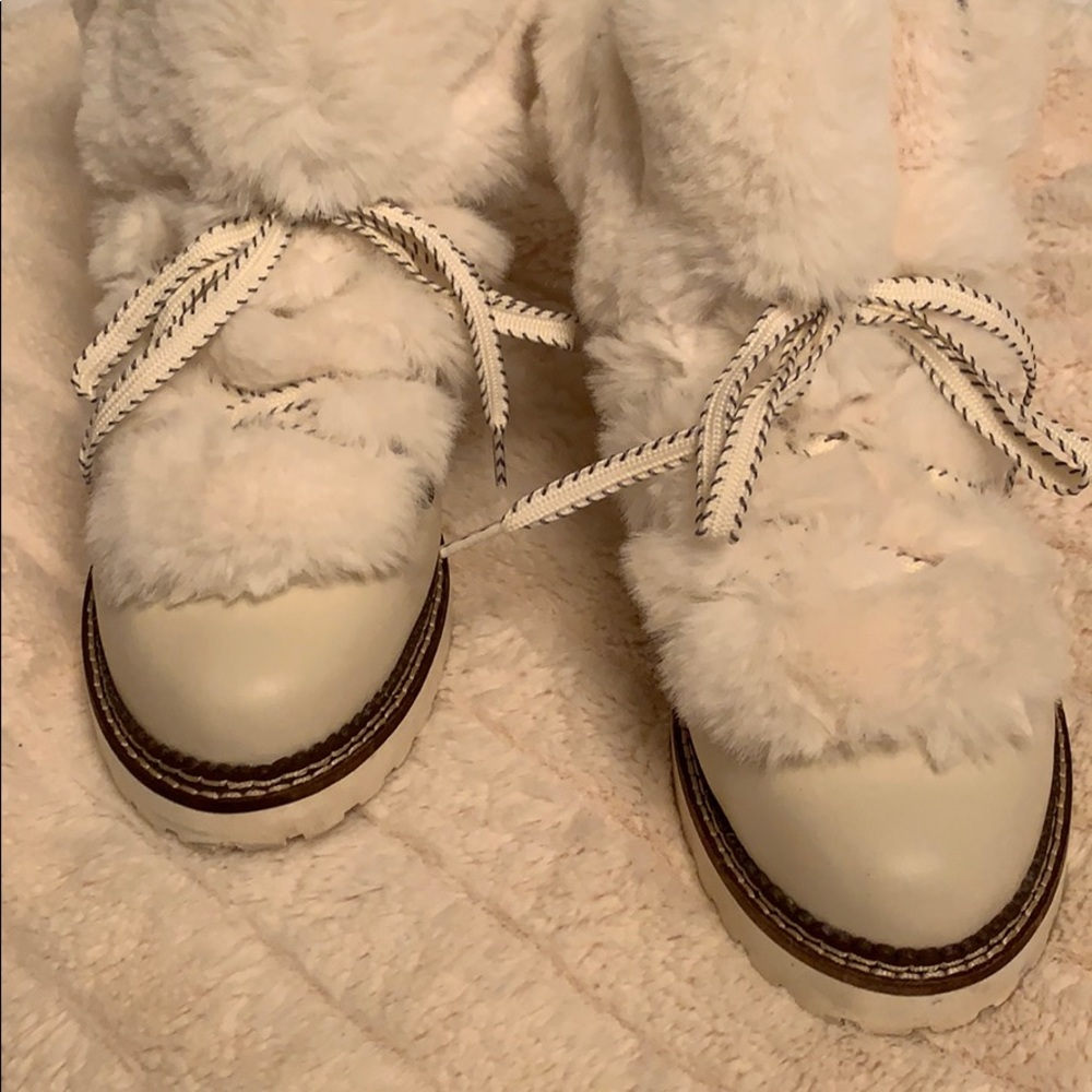 Franco Sarto off white faux fur ankle boots